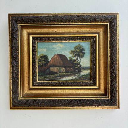 Handcrafted Farm Oil Painting "Thatched Cottage" Rustic Small Art Holland Art Shop