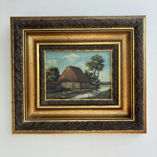 Handcrafted Farm Oil Painting "Thatched Cottage" Rustic Small Art Holland Art Shop