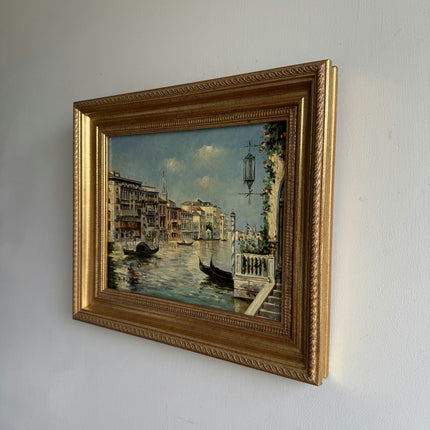 Handcrafted Cityscape Oil Painting "Gondola Canal" Vintage Small Artwork Holland Art Shop