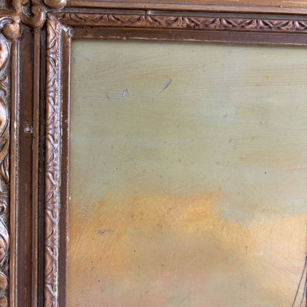 19th Century Antique Seascape Oil Painting "Ornate Frame" Dutch Art Holland Art Shop