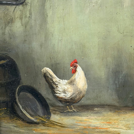 Traditional Animals Oil Painting "Rooster Pair" Authentic Small Artwork Holland Art Shop