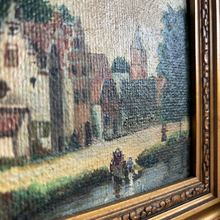 Refined Cityscape Oil Painting "Ornate Frame" Vintage Small Artwork Holland Art Shop