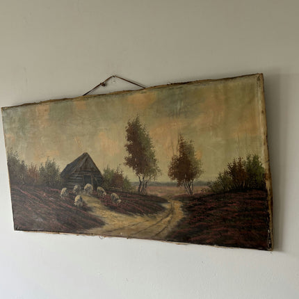19th Century Antique Farm Oil Painting "Thatched Hut" Large Art Holland Art Shop