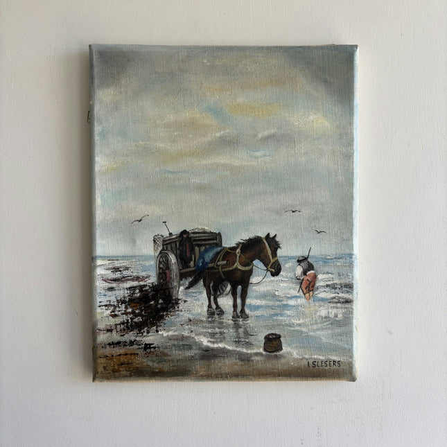 Authentic Animals Oil Painting "Horse Cart" Timeless Small Artwork Holland Art Shop