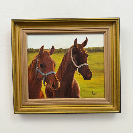 Traditional Scenery Oil Painting "Two Horses" Classic Small Artwork Holland Art Shop