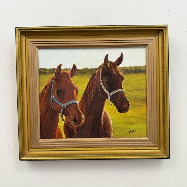 Traditional Scenery Oil Painting "Two Horses" Classic Small Artwork Holland Art Shop