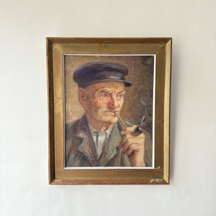 Elegant Portrait Oil Painting "Man Smoking" Vintage Small Art Holland Art Shop