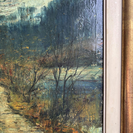 1898 Antique Landscape Oil Painting "Birch Tree" Large Artwork Holland Art Shop