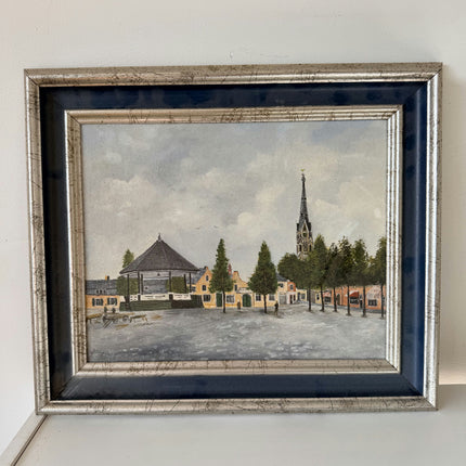 Intriguing Oil Painting Cityscape "Church Steeple" Striking Eindhoven Artwork
