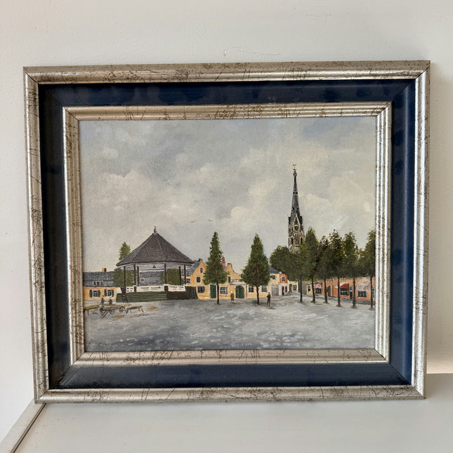 Intriguing Oil Painting Cityscape "Church Steeple" Striking Eindhoven Artwork