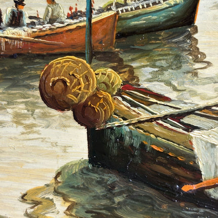 Detailed Harbor Scene Oil Painting "Gilded Frame" Rustic Small Art Holland Art Shop