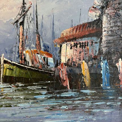 Handcrafted Harbor Scene Oil Painting "Ornate Frame" Refined Small Art Holland Art Shop