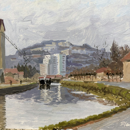Handcrafted Cityscape Oil Painting "Curving Canal" Elegant Small Artwork Holland Art Shop