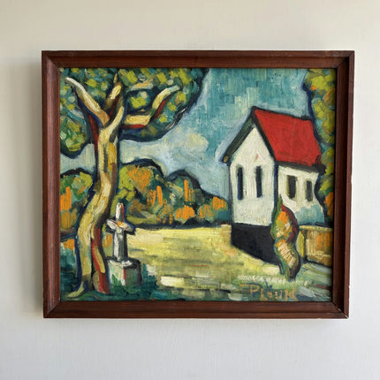 Expressive Landscape Oil Painting "White Church" Rustic Art Holland Art Shop