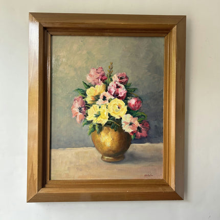 Timeless Floral Still Life Oil Painting "Golden Vase" Authentic Artwork Holland Art Shop