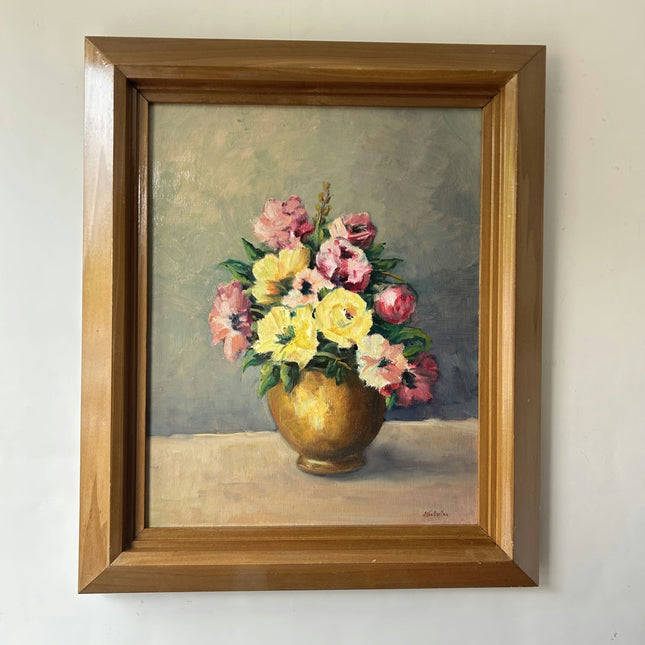 Timeless Floral Still Life Oil Painting "Golden Vase" Authentic Artwork Holland Art Shop