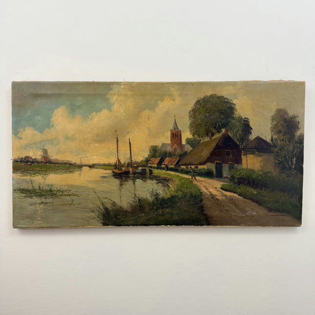 Refined Interior Oil Painting "River Boats" Expressive Large Artwork Holland Art Shop