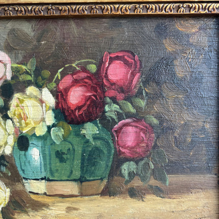 Antique Floral Still Life Oil Painting "Rose Vase" Handcrafted Small Artwork Holland Art Shop
