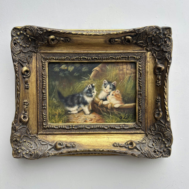 Vintage Animals Oil Painting "Three Kittens" Expressive Small Artwork Holland Art Shop