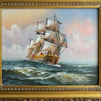 Elegant Seascape Oil Painting "Sailing Ship" Original Small Art Holland Art Shop