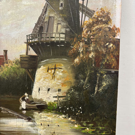 Timeless Landscape Oil Painting "Windmill Tower" Authentic Small Artwork Holland Art Shop