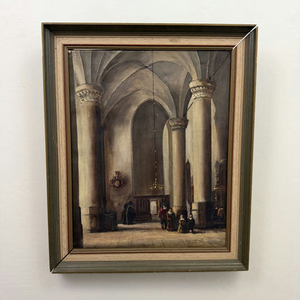 Handcrafted Church Interior Oil Painting "Stone Columns" Rustic Artwork Holland Art Shop