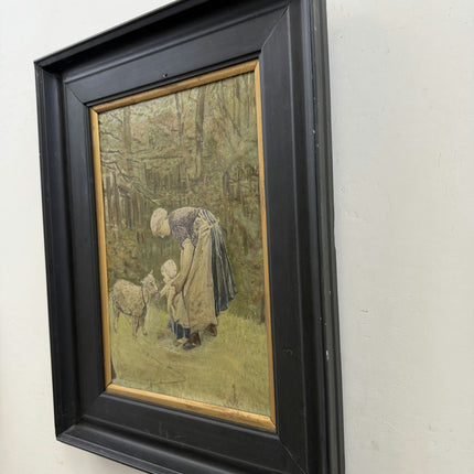 Rustic Figurative Oil Painting "Bending Woman" Detailed Art Holland Art Shop