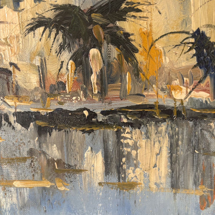 Detailed Harbor Scene Oil Painting "Harbor Buildings" Expressive Artwork Holland Art Shop