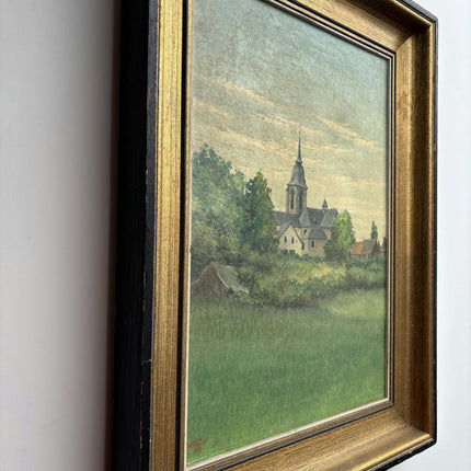 Vintage Scenery Oil Painting "Village Church" Original Art Holland Art Shop