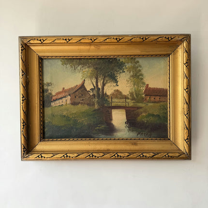 Expressive Landscape Oil Painting "Thatched Cottage" Handcrafted Small Art Holland Art Shop