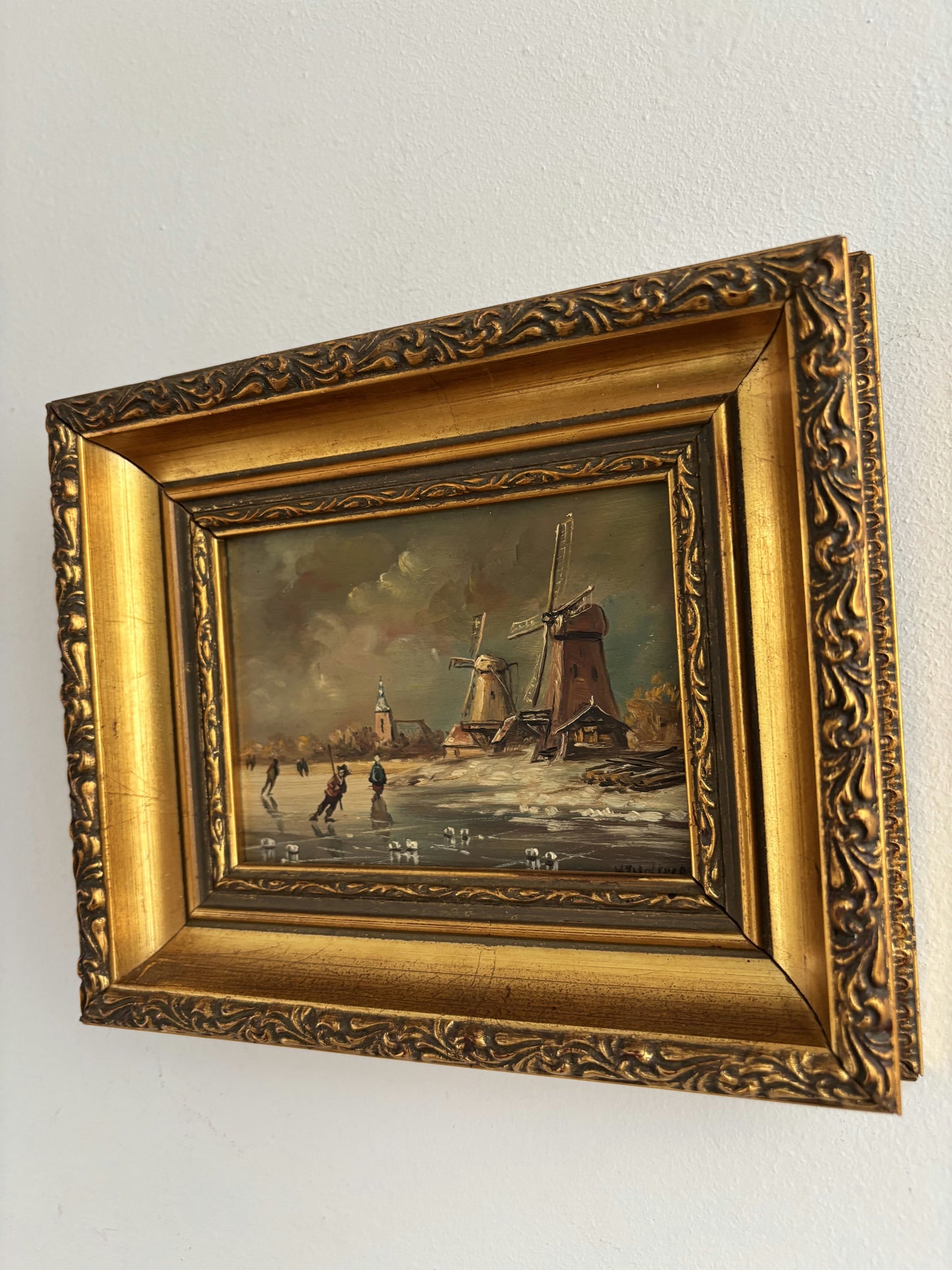 Figurative Oil Painting Winter Landscape "Ice Skaters Delight" Fine Small Art