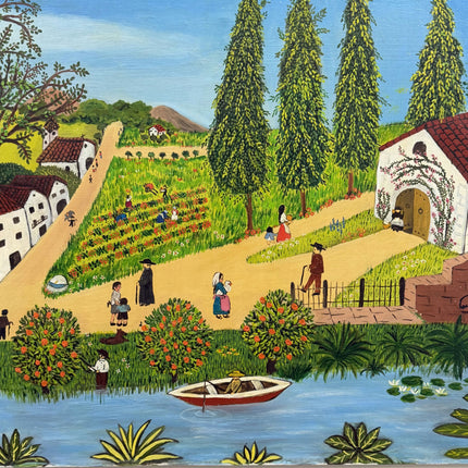 Classic Folk Art Oil Painting "Rowboat Fisherman" Vintage Artwork Holland Art Shop