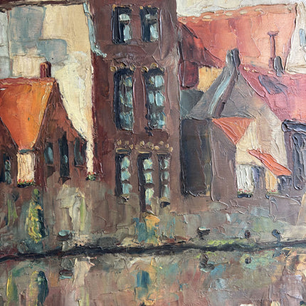 Vintage Cityscape Oil Painting "Red Roofs" Original Belgique Art Holland Art Shop