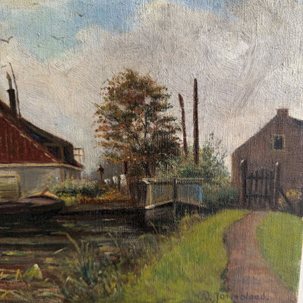 Handcrafted Landscape Oil Painting "Red Roof" Traditional Small Art Holland Art Shop