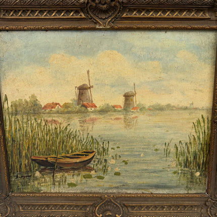 Traditional Landscape Oil Painting "Rowboat Mooring" Elegant Small Artwork Holland Art Shop
