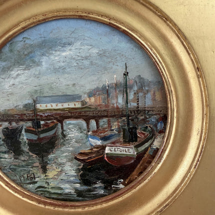 Expressive Oil Painting Harbor Scene "Harbor Boats" Authentic Small Artwork Holland Art Shop