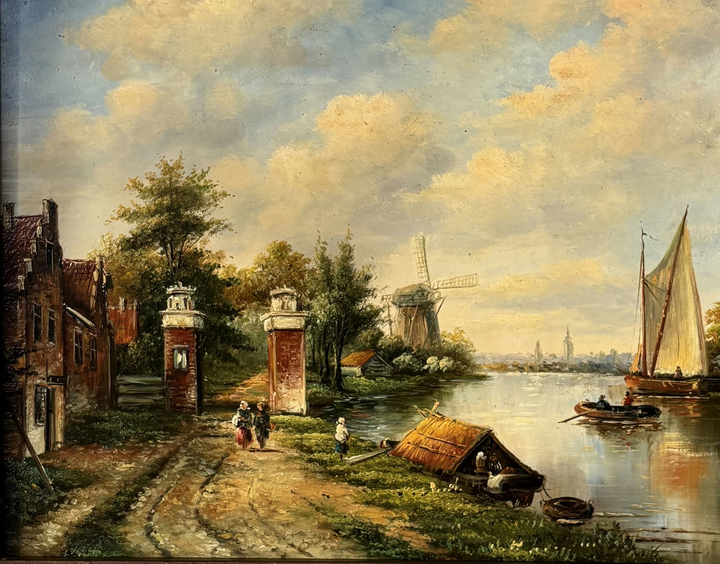 Expressive Oil Painting Figurative "River Scene" Traditional French Art