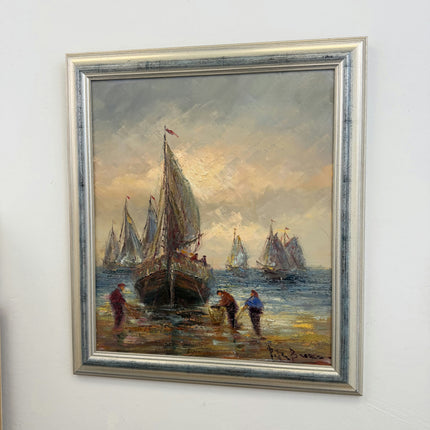 Expressive Seascape Oil Painting "Thick Paint" Vintage Large Art Holland Art Shop