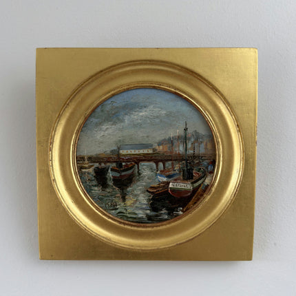 Expressive Oil Painting Harbor Scene "Harbor Boats" Authentic Small Artwork Holland Art Shop