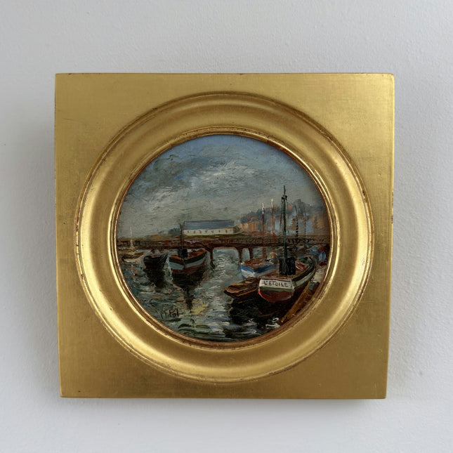 Expressive Oil Painting Harbor Scene "Harbor Boats" Authentic Small Artwork Holland Art Shop