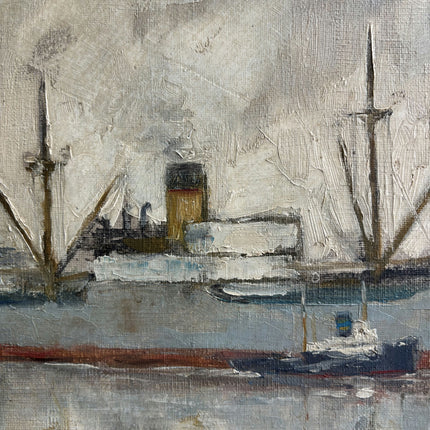 Handcrafted Harbor Scene Oil Painting "Harbor Boat" Elegant Art Holland Art Shop