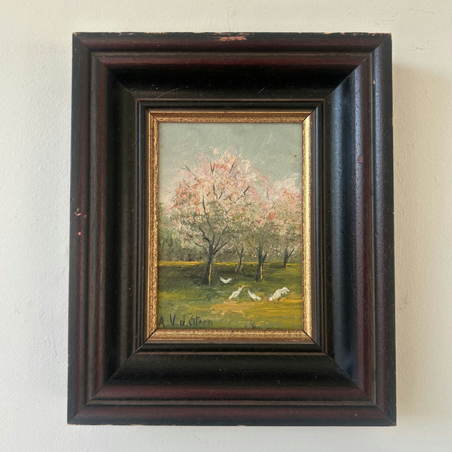 Rustic Interior Oil Painting "Blossom Trees" Expressive Small Artwork Holland Art Shop