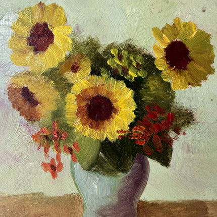 Authentic Flowery Still Life Oil Painting "Sunflower Vase" Vintage Small Artwork Holland Art Shop