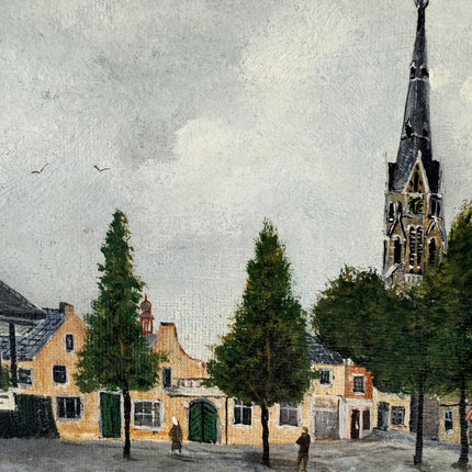 Intriguing Oil Painting Cityscape "Church Steeple" Striking Eindhoven Artwork