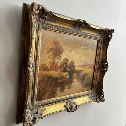 Vintage Landscape Oil Painting "Gilded Frame" Rustic Artwork Holland Art Shop