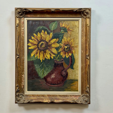 Original Floral Still Life Oil Painting "Sunflower Vase" Handcrafted Large Art Holland Art Shop