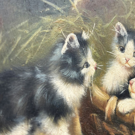 Vintage Animals Oil Painting "Three Kittens" Expressive Small Artwork Holland Art Shop