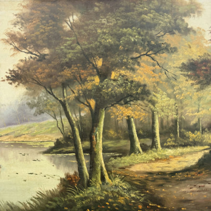 Expressive Landscape Oil Painting "Riverside Trees" Refined Large Artwork Holland Art Shop