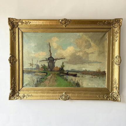 Authentic Seascape Oil Painting "Windmill Scene" Detailed Dutch Art Holland Art Shop