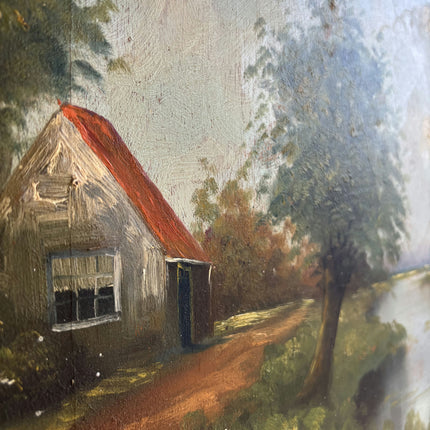 Antique Landscape Oil Painting "Riverside Cottage" Refined Art Holland Art Shop